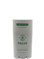 Deodorant stick labeled 'Sensitive' with branding on a white background