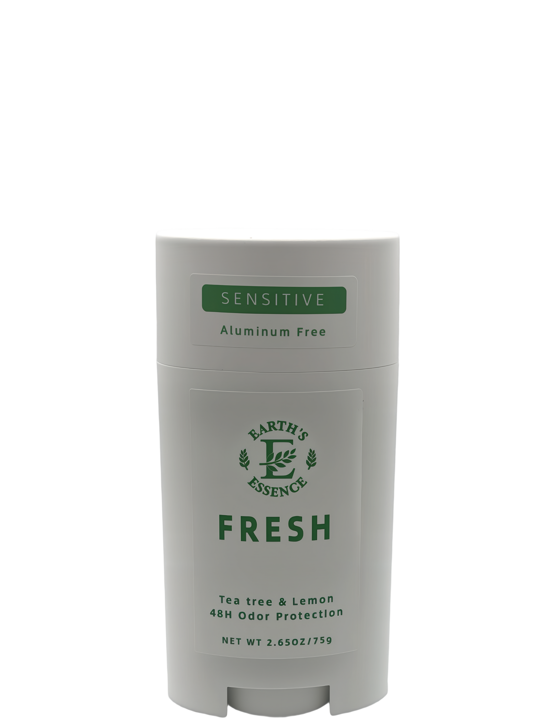 Deodorant stick labeled 'Sensitive' with branding on a white background